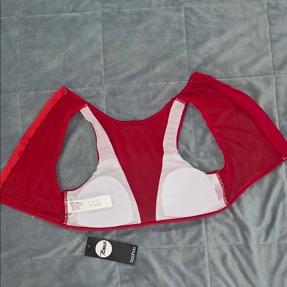 New Boohoo Sz 4 Mesh Insert Bikini Top Red - Picture 7 of 7